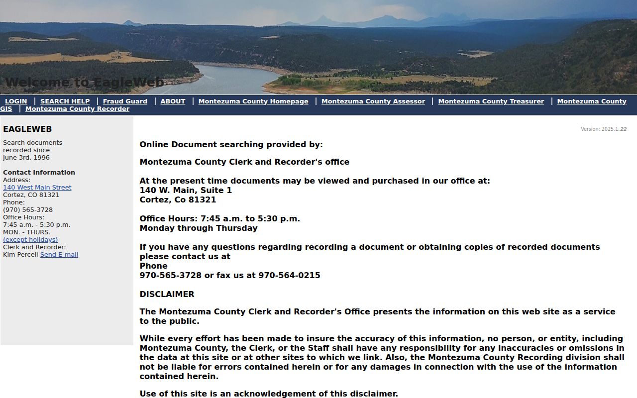 Montezuma County Clerk of Court records EagleWeb recorder search