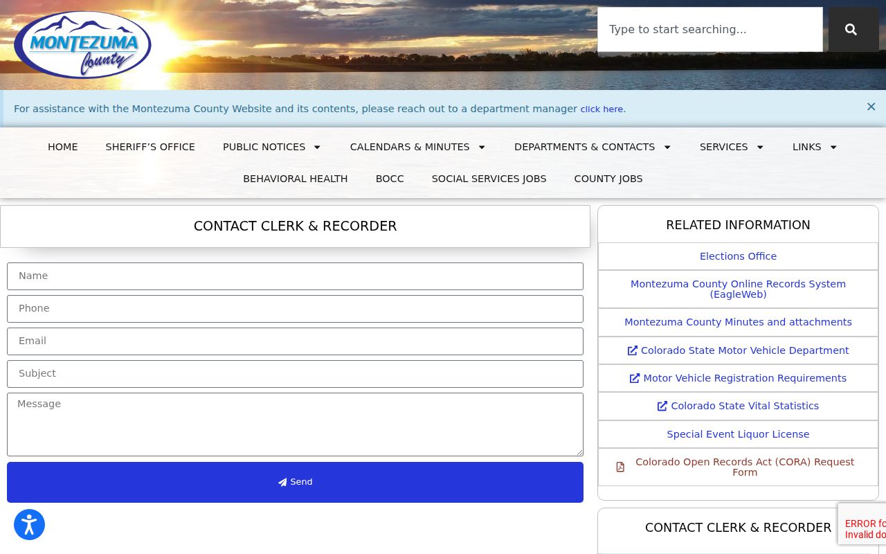 Montezuma County Clerk of Court records county clerk contact page