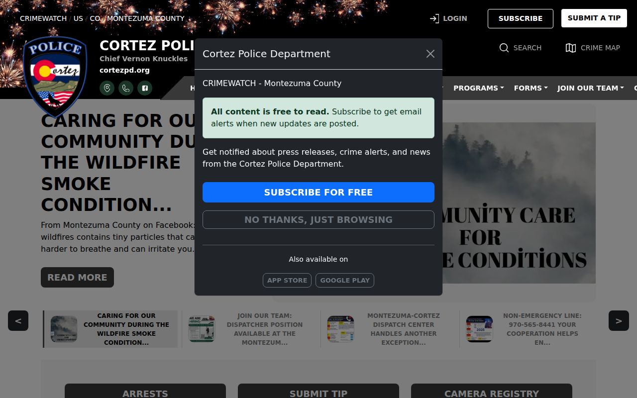 Montezuma County arrest records Cortez Police Crimewatch channel