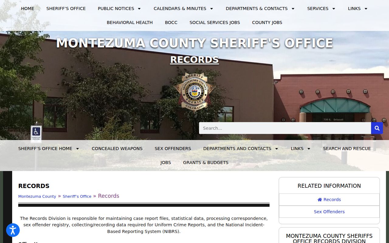 Montezuma County arrest records Sheriff's Records Division page