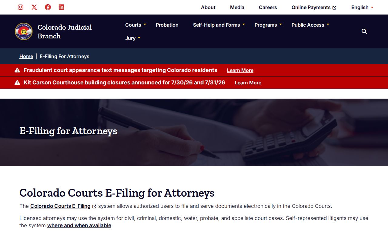 Montezuma County court records attorney e-filing access page