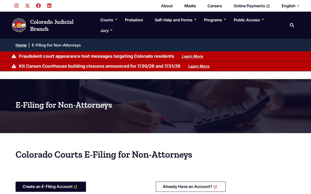 Montezuma County court records self represented e-filing information