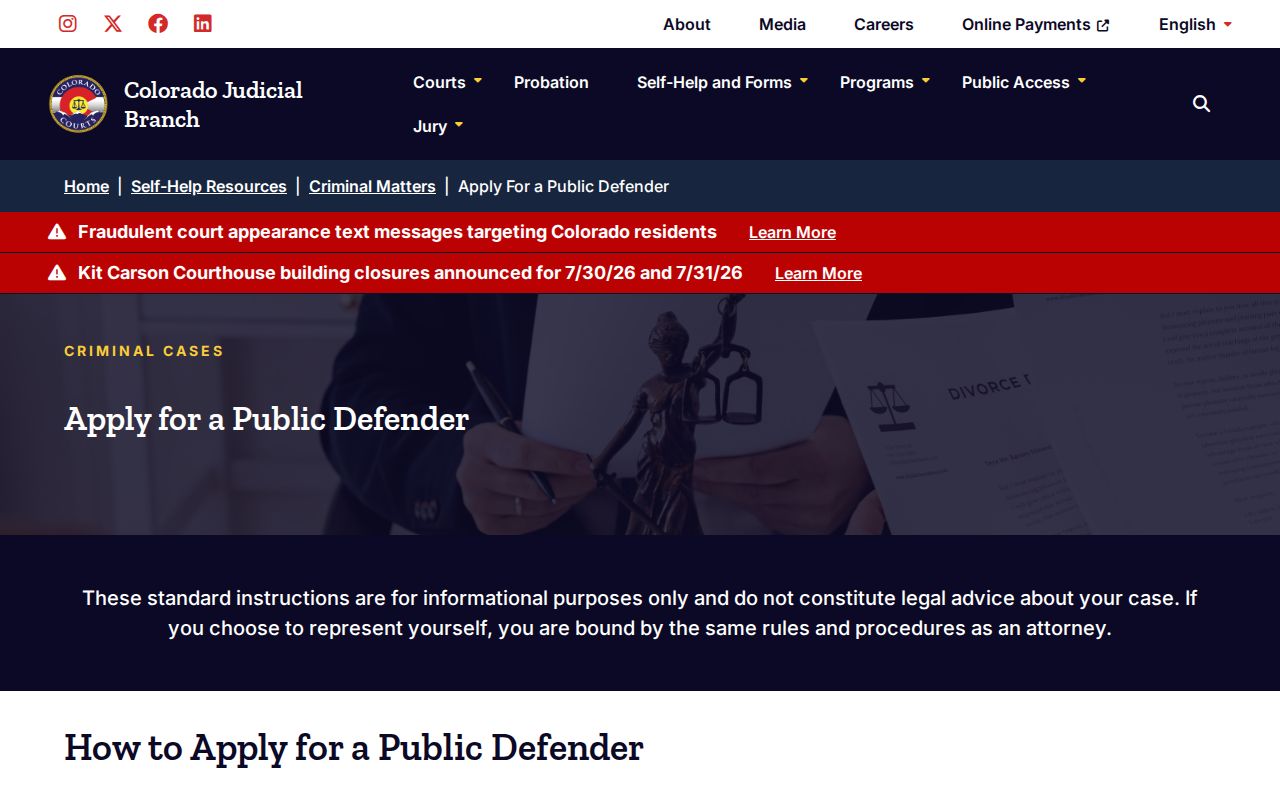 Montezuma County criminal court records apply for public defender page