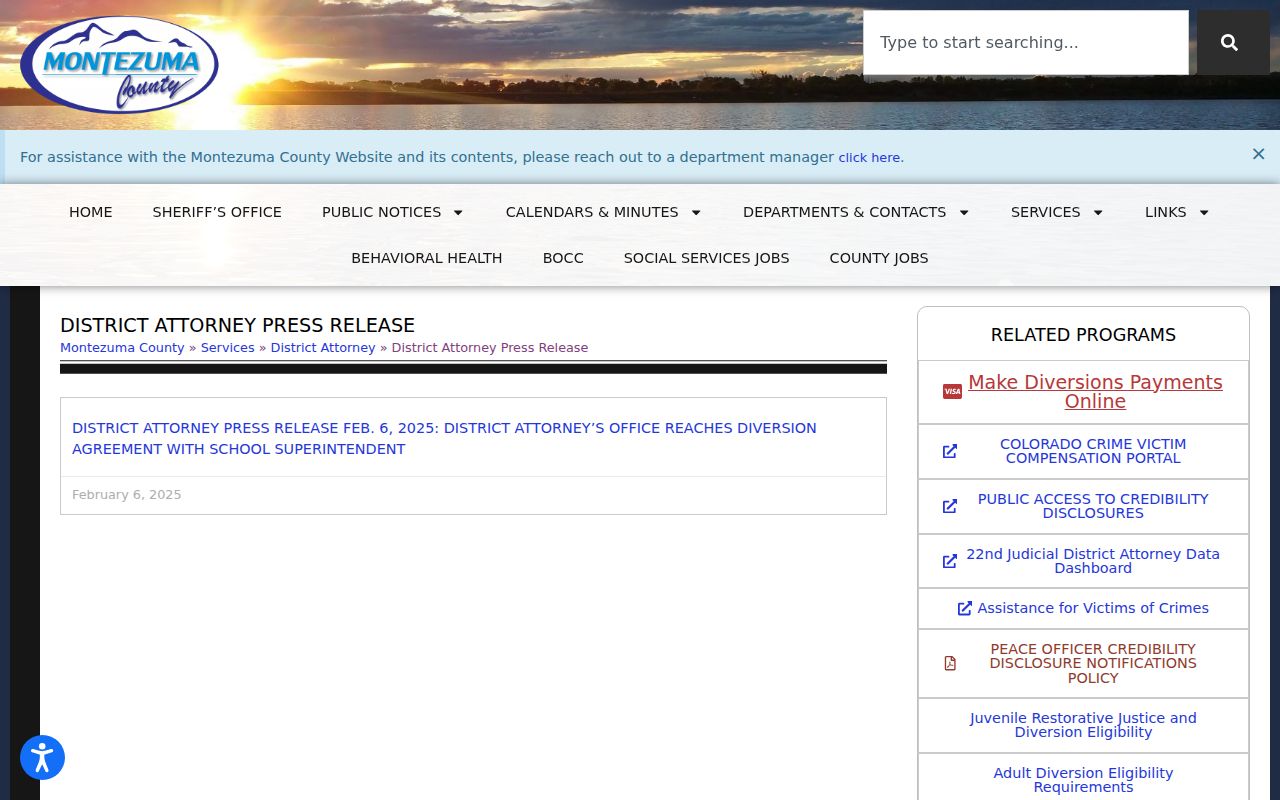 Montezuma County criminal court records District Attorney press releases