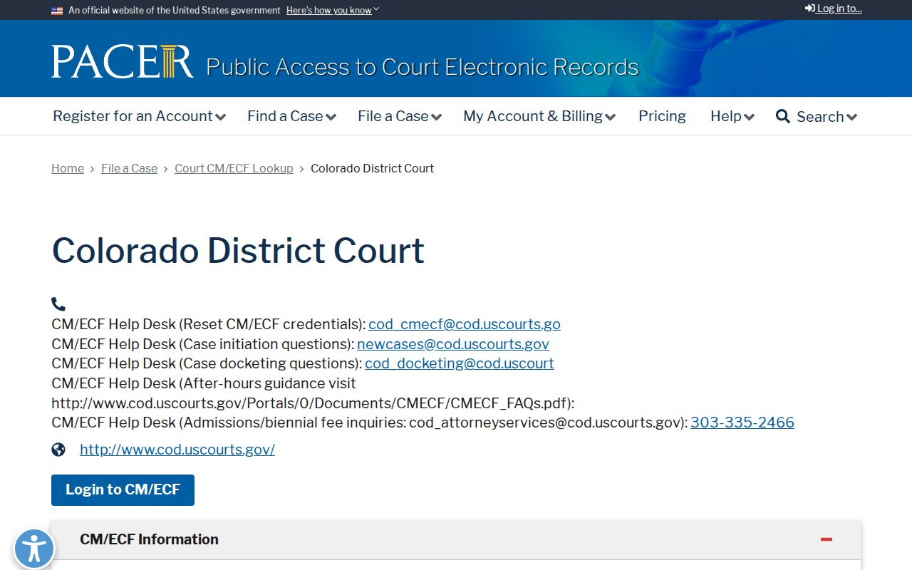 Montezuma County District Court records PACER District of Colorado lookup