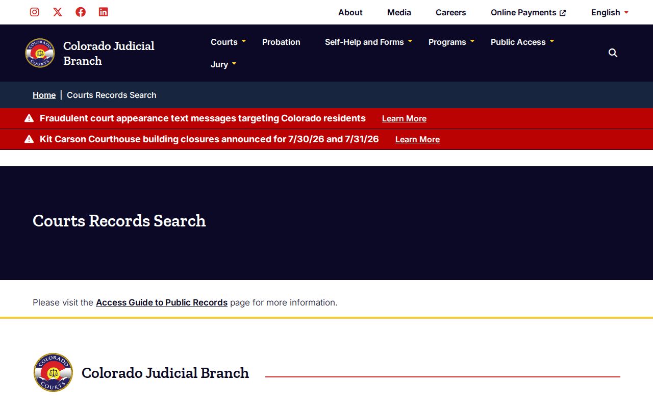 Montezuma County court records Colorado court records search landing page