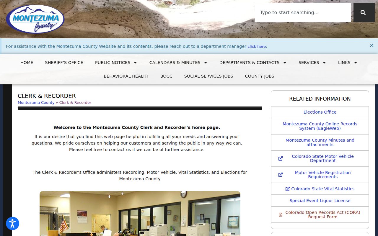 Montezuma County court records Clerk and Recorder page