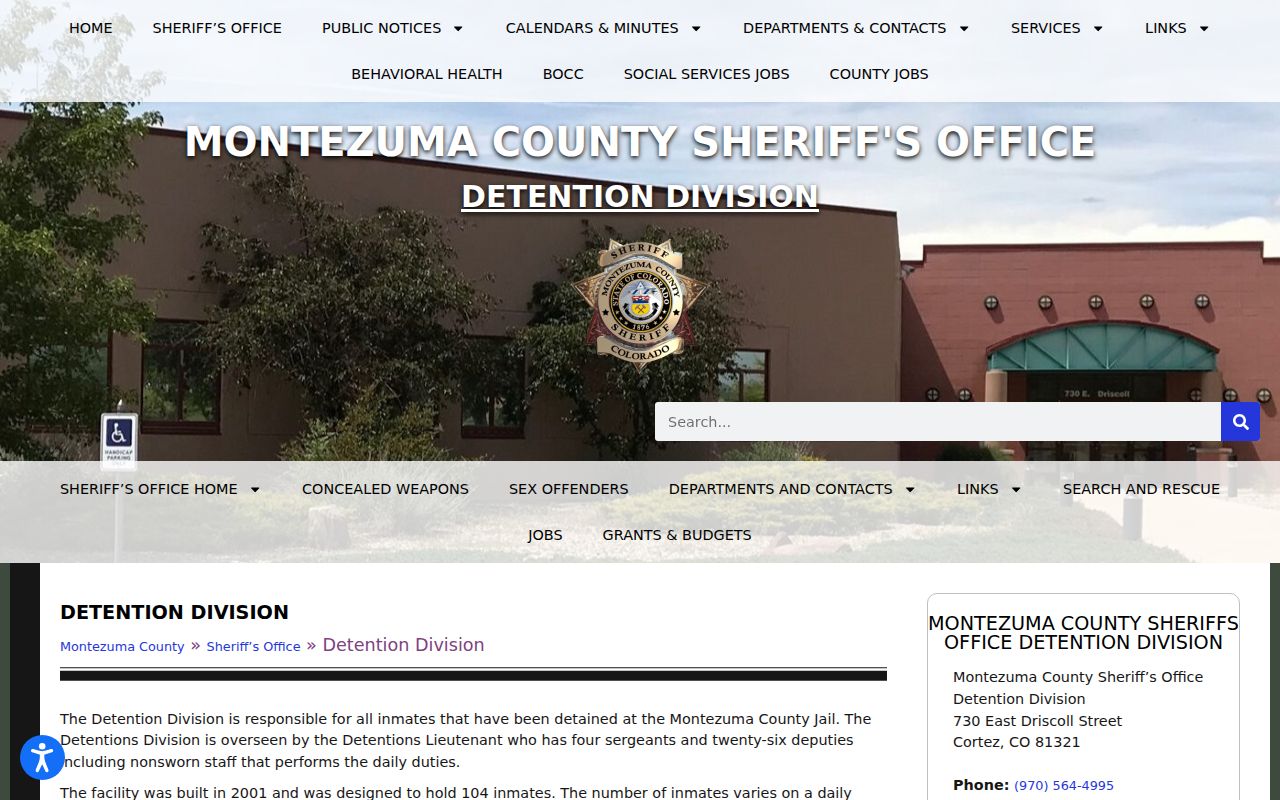Montezuma County inmate records detention division page