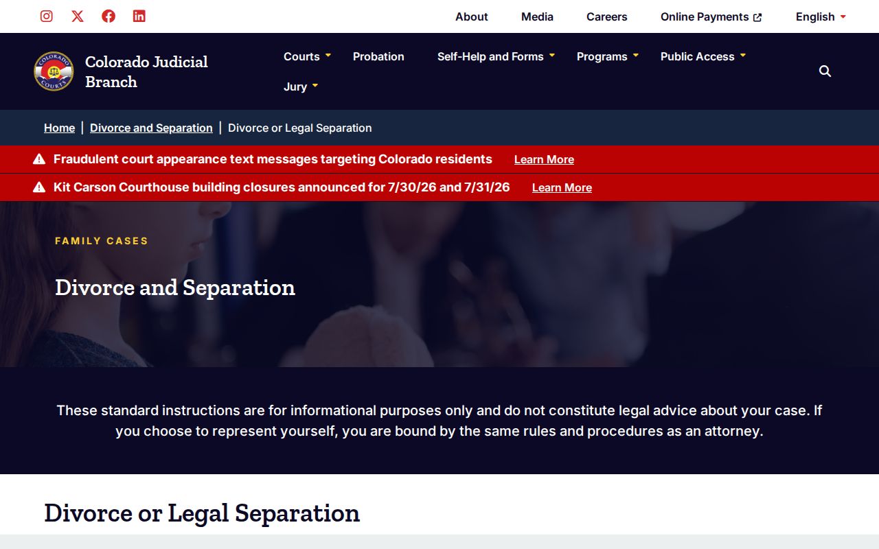 Montezuma County divorce records Colorado Judicial divorce instructions