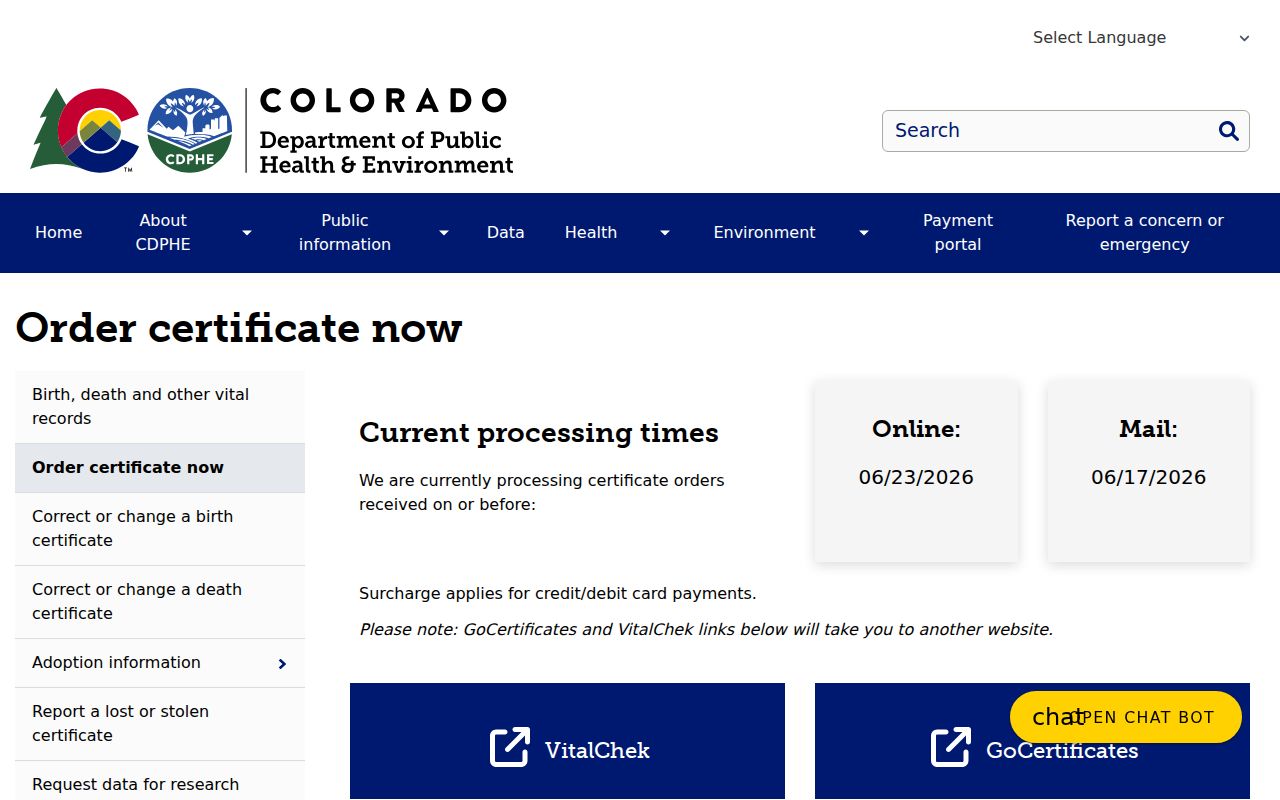 Montezuma County marriage and divorce records CDPHE certificate order channel