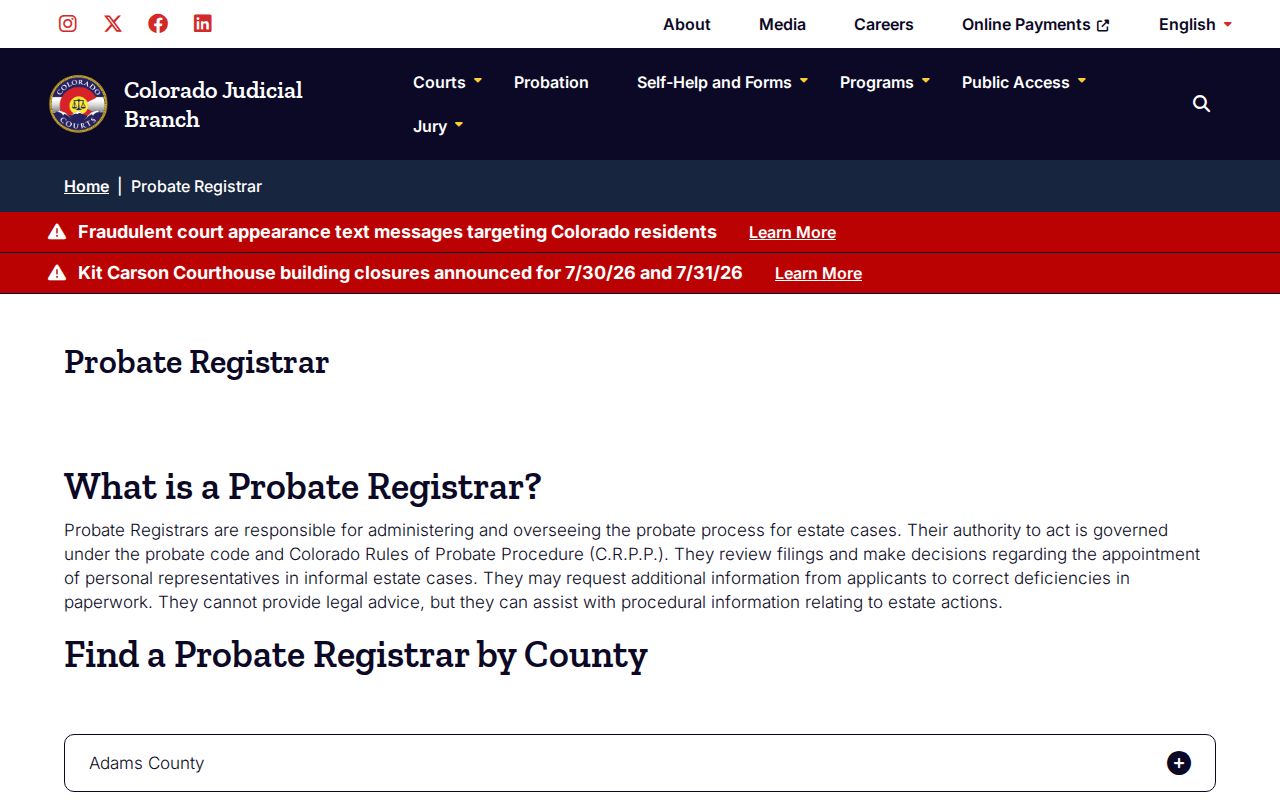 Montezuma County probate records probate registrar directory
