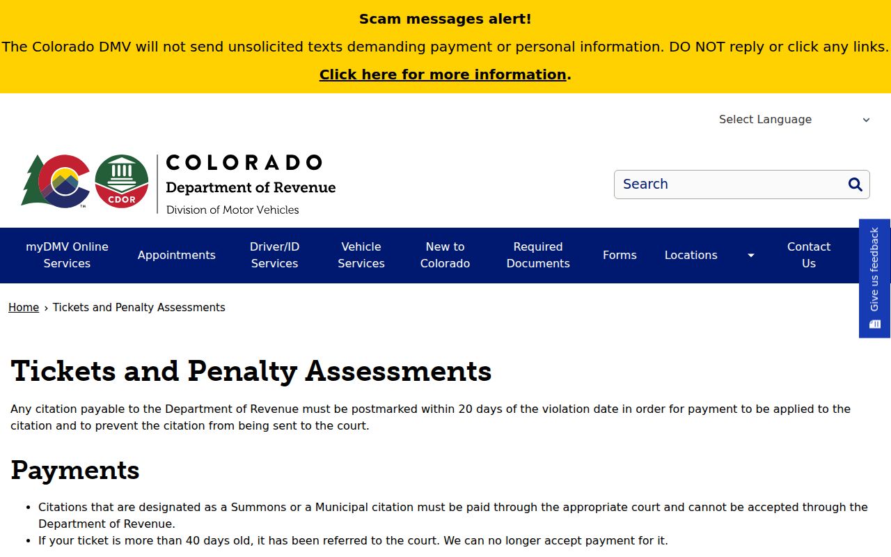 Montezuma County traffic court records Colorado DMV tickets and penalty assessments