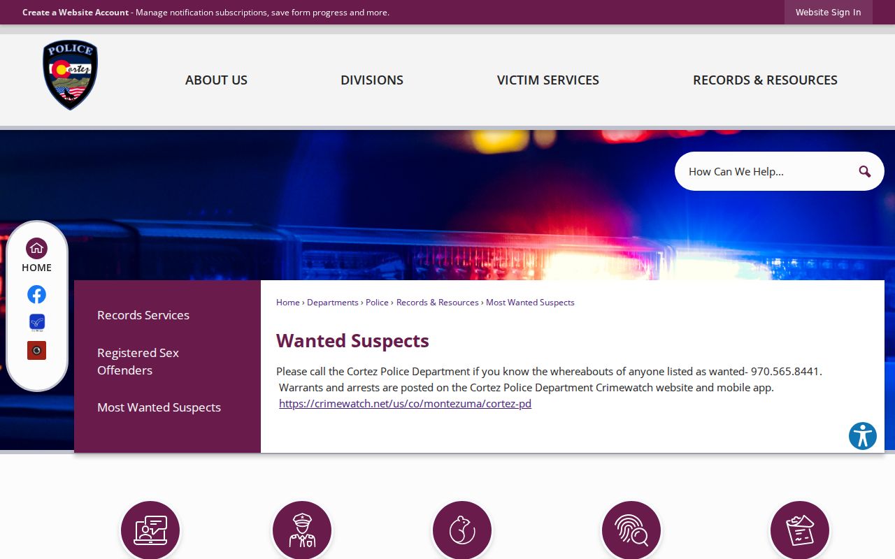 Montezuma County warrant records Cortez most wanted suspects page